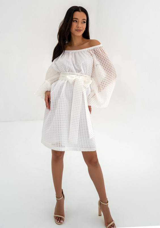 Meggie - White openwork mini dress