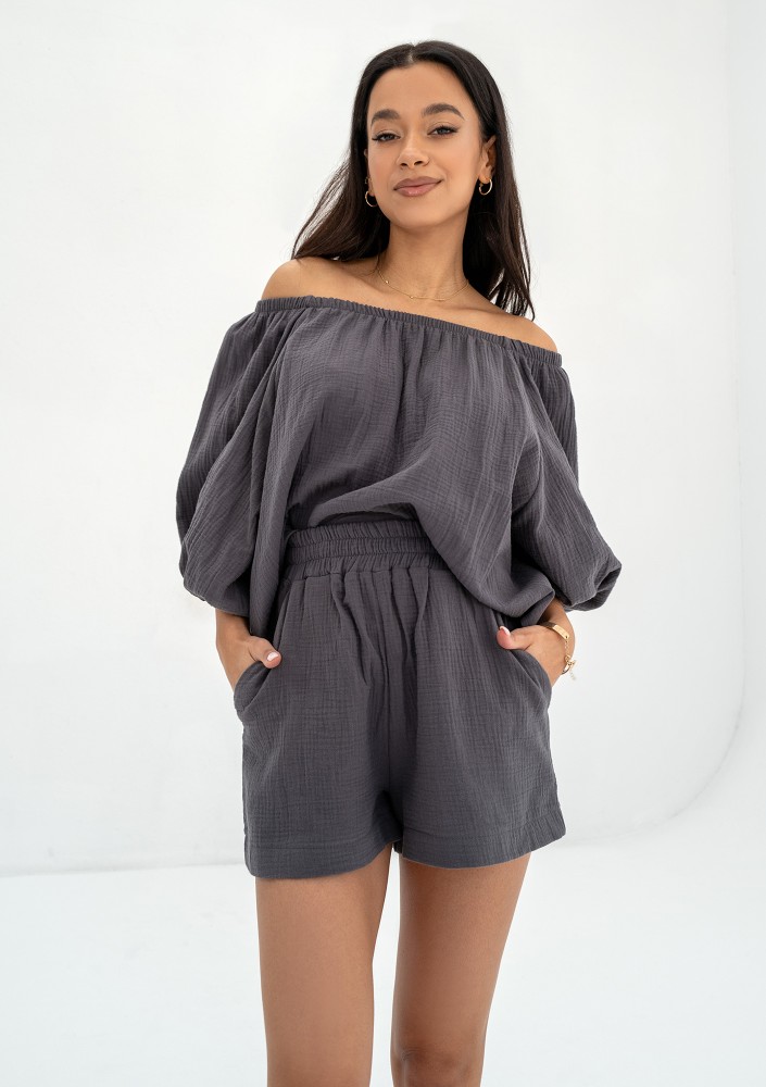 Boco - Dark grey muslin oversize top