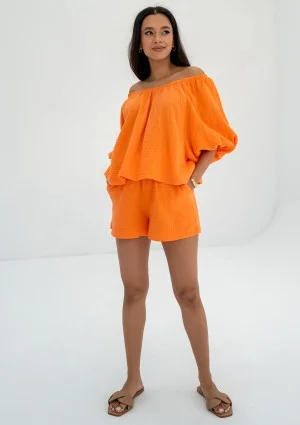 Boco - Top oversize z muślinu Morelowy