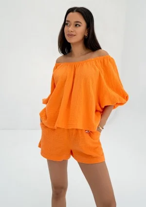 Boco - Top oversize z muślinu Morelowy