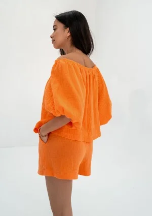 Boco - Top oversize z muślinu Morelowy
