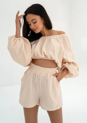 Bari - Creamy muslin Spanish crop top