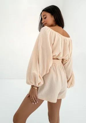 Bari - Creamy muslin Spanish crop top
