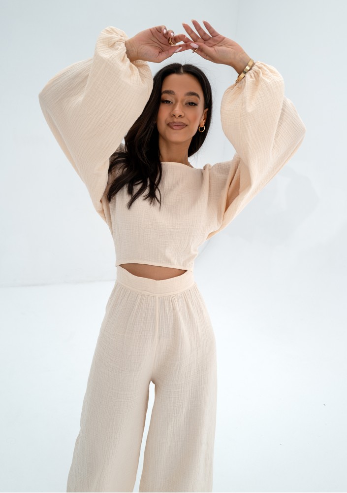 Alines - Creamy muslin wide pants