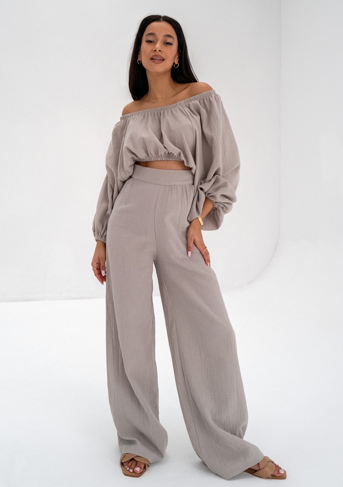 Bari - Taupe muslin spanish crop top