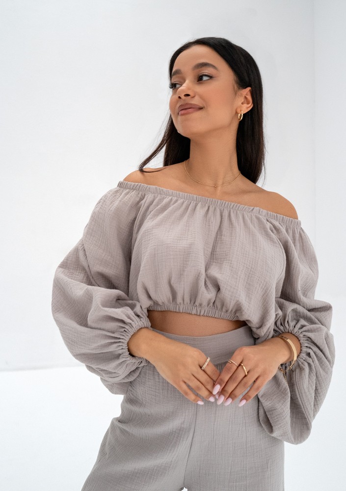 Bari - Taupe muslin spanish crop top