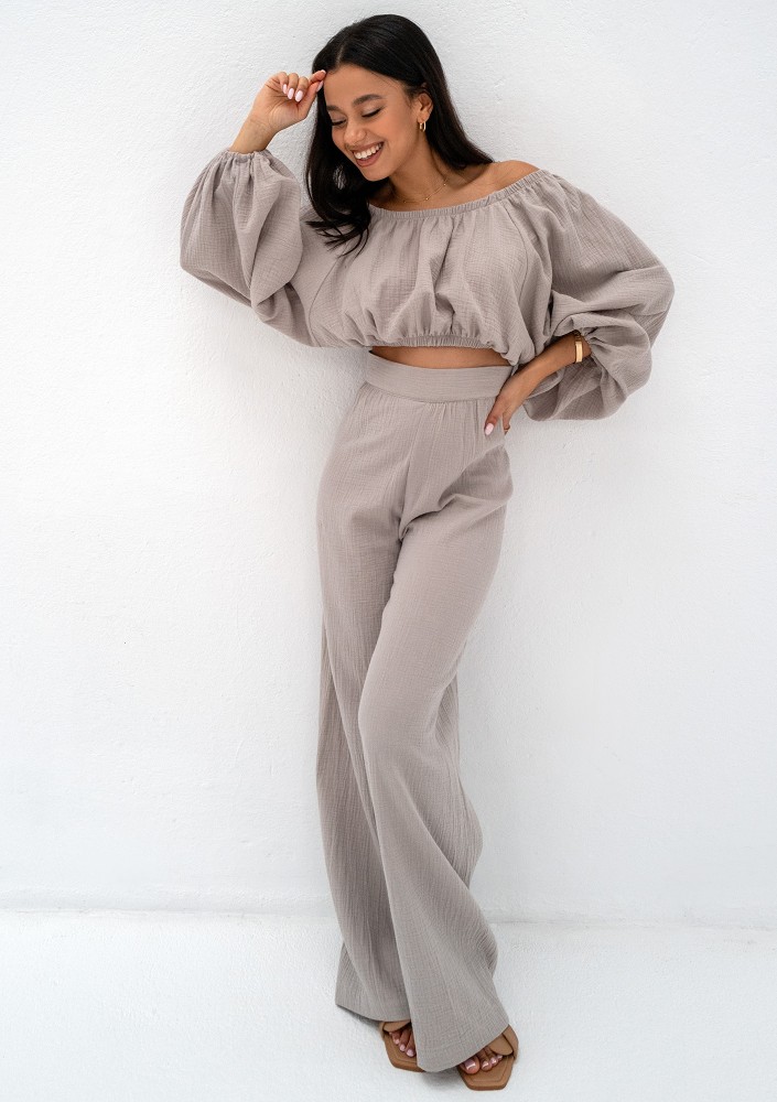 Bari - Taupe muslin spanish crop top