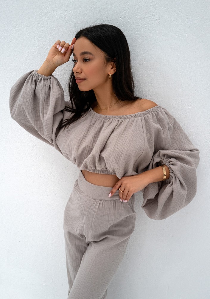 Bari - Taupe muslin spanish crop top