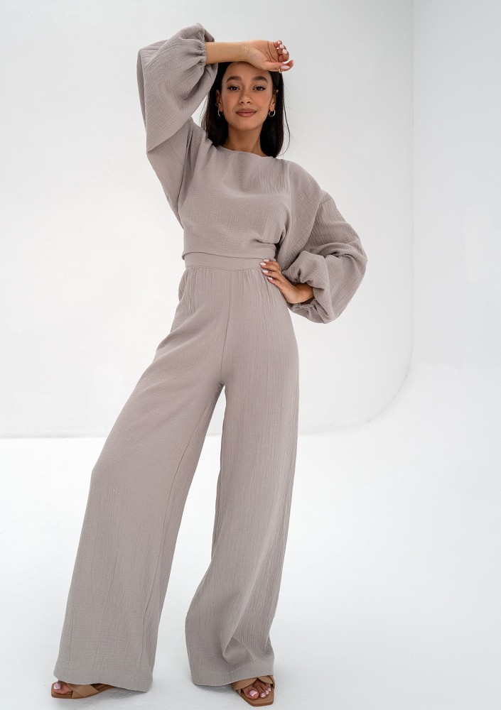 Alines - Taupe muslin wide pants