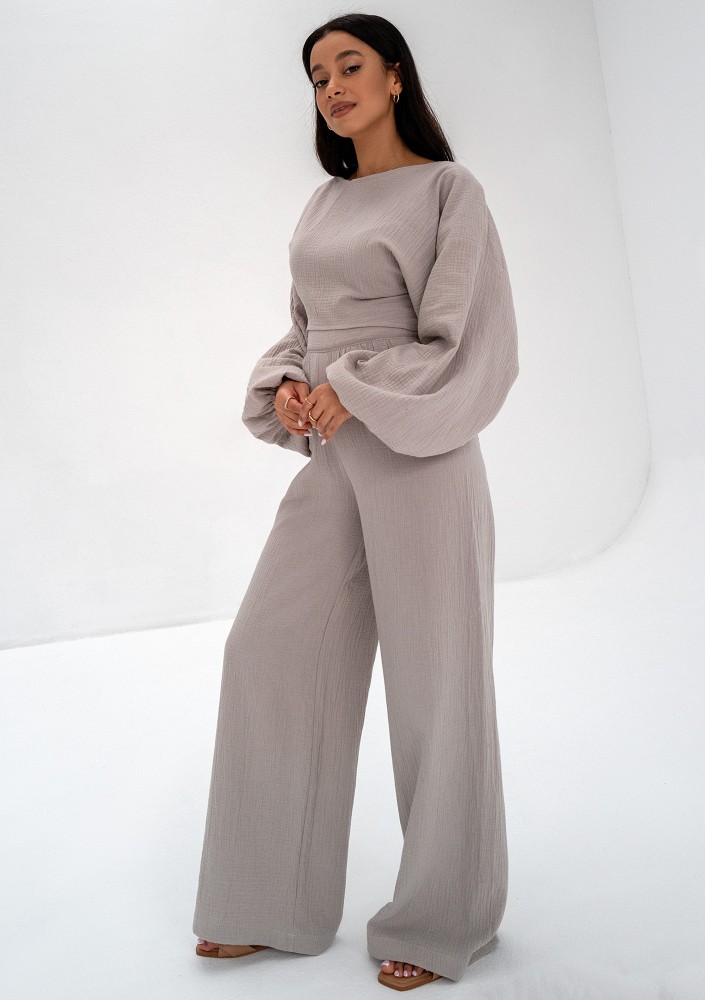 Alines - Taupe muslin wide pants