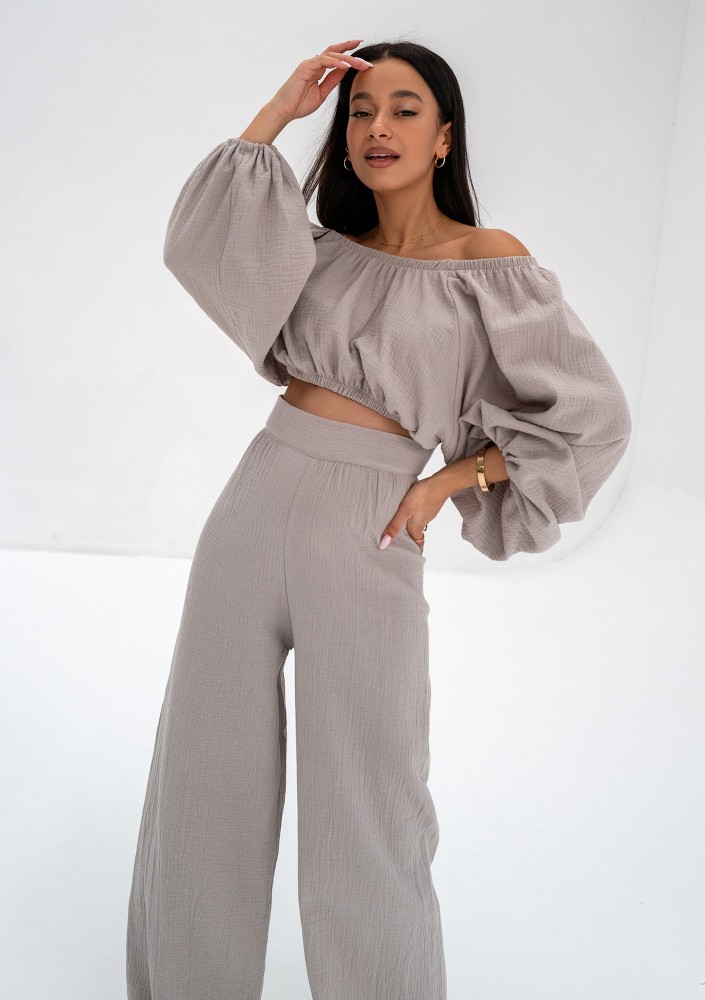 Alines - Taupe muslin wide pants