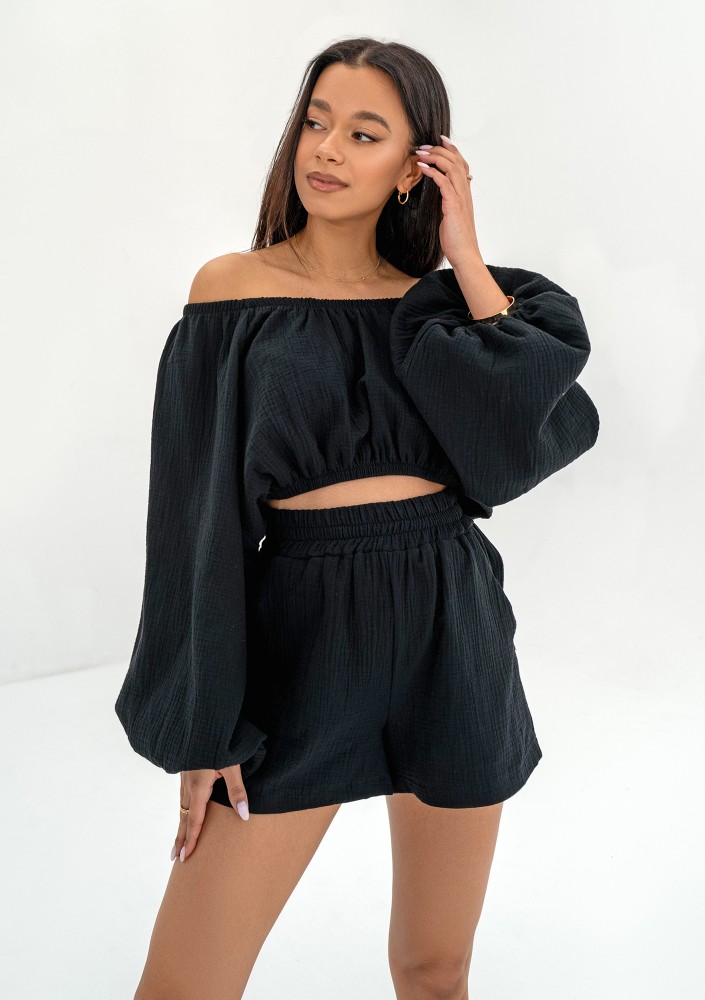Boco - Black muslin shorts