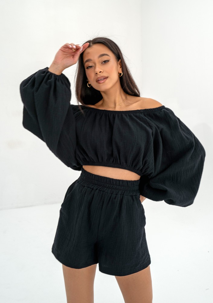 Boco - Black muslin shorts