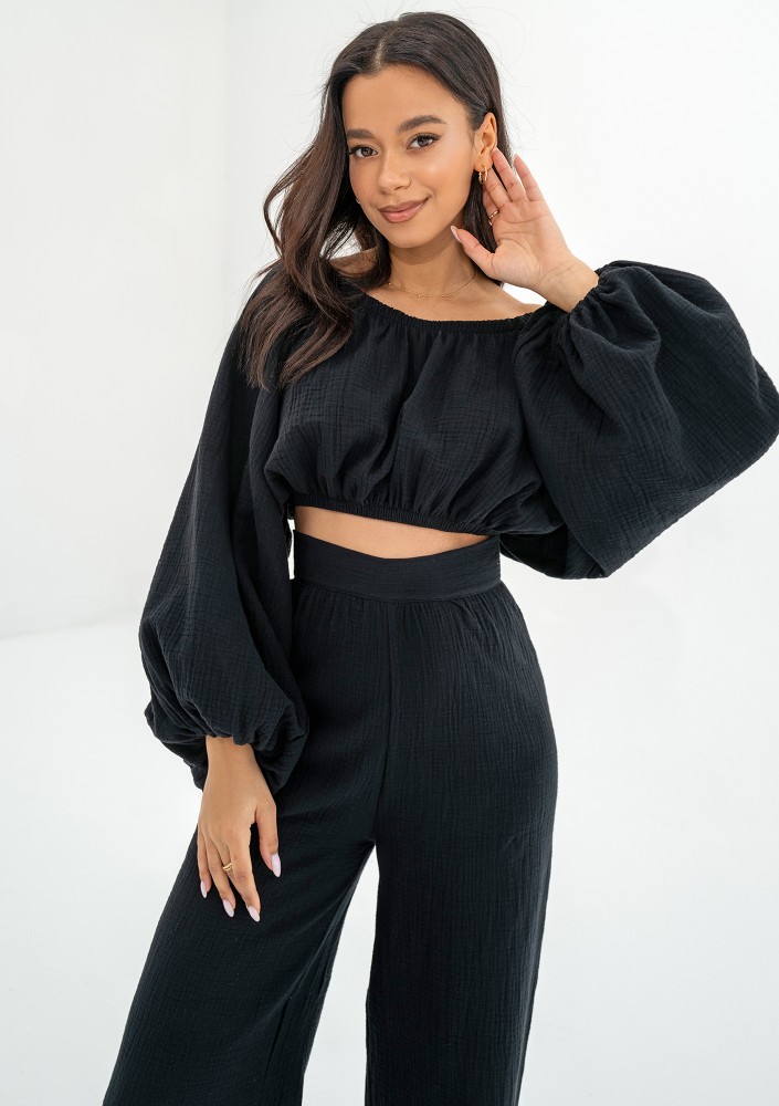 Bari - Bluzka hiszpanka z muślinu Czarna