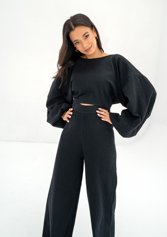 Alines - Muślinowy top wiązany z tyłu Czarny