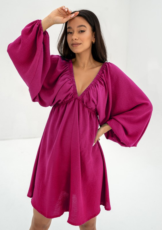 Aruba - Fuchsia pink V- neck mini dress