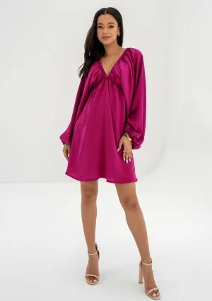 Aruba - Fuchsia pink V- neck mini dress