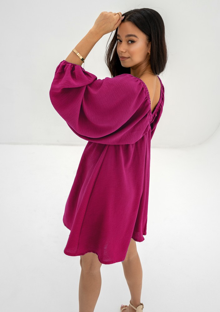 Aruba - Fuchsia pink V- neck mini dress