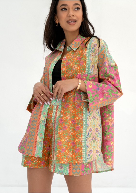 Suri - Pink floral boho oversize shirt