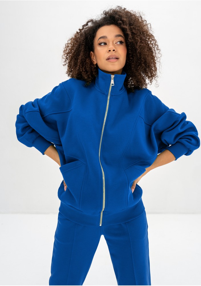 Based - Rozpinana bluza oversize ze stójką Cobalt Blue