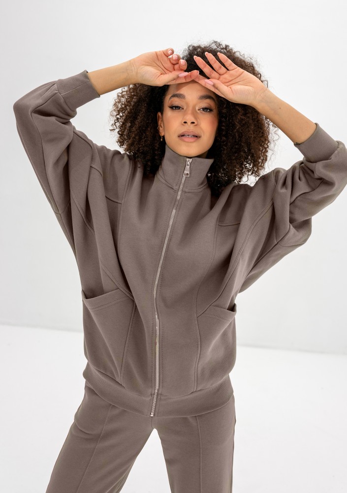 Based - Simply taupe oversize zipped sweatshirt