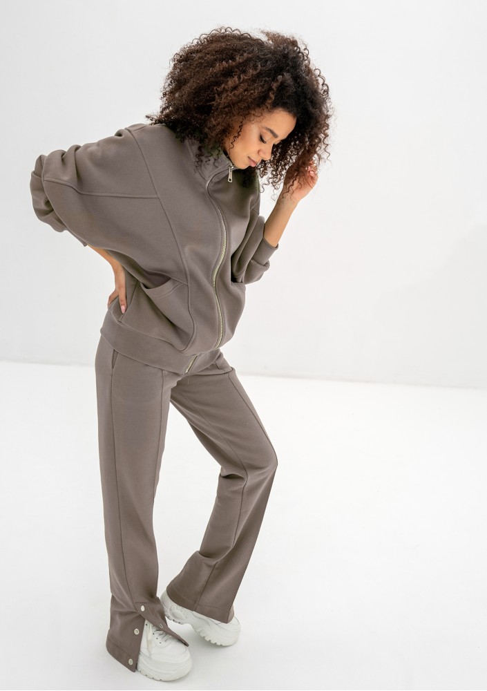 Based - Rozpinana bluza oversize ze stójką Simply Taupe