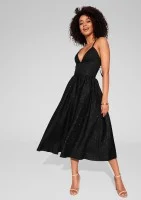 Livia - Black midi brocade strap dress