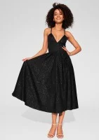 Livia - Black midi brocade strap dress