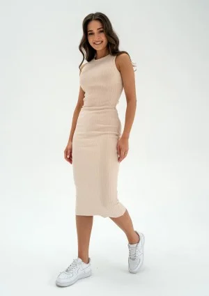 Tess - Beige knitted bodycon dress