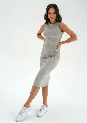 Aster - Sukienka bodycon z dzianiny w prążki Szara