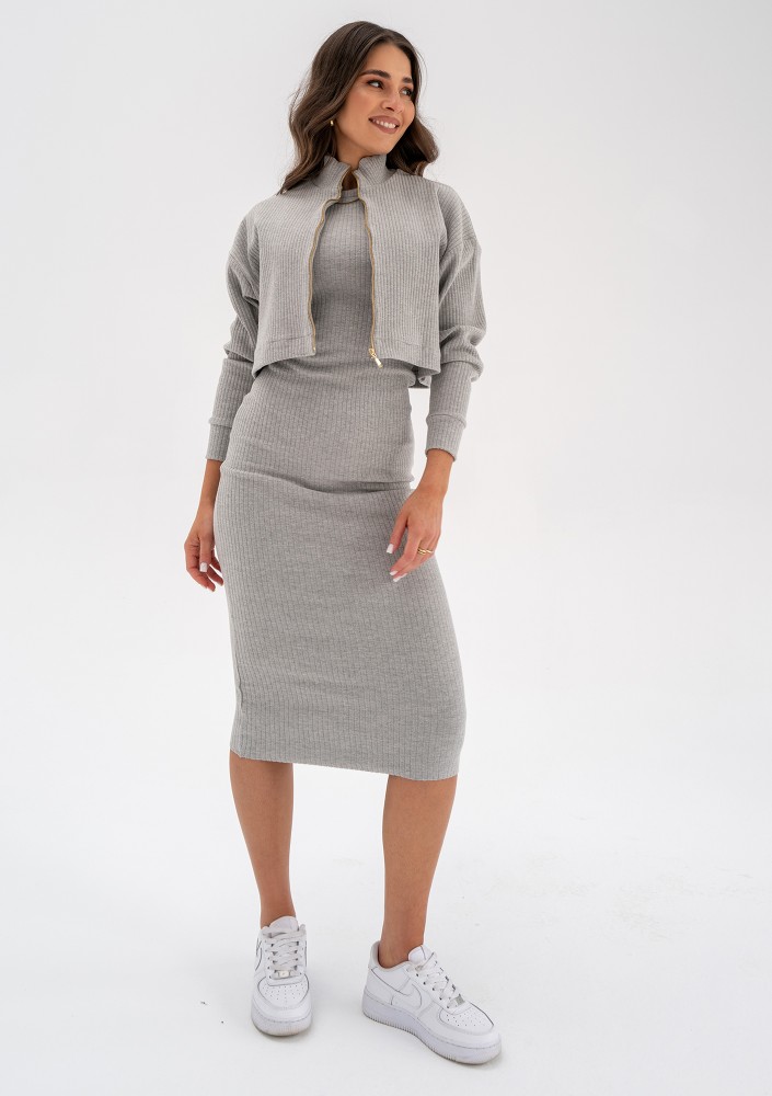 Aster - Grey knitted bodycon dress