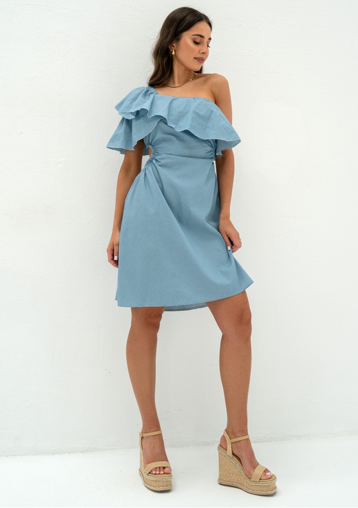 Lyssa - Sukienka mini z falbanką Light Jeans