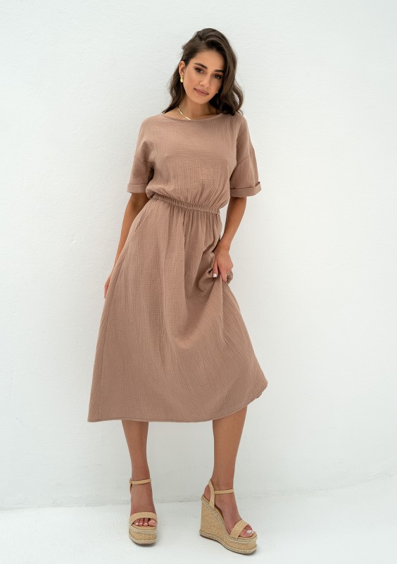 Greta - Beige muslin midi dress