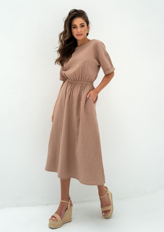 Greta - Beige muslin midi dress