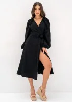 Blanche - Black muslin midi wrap dress