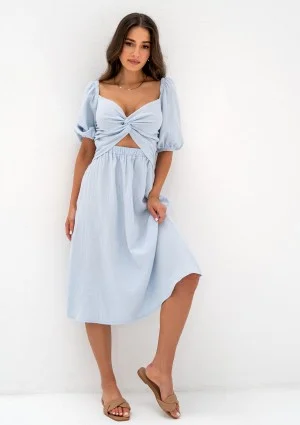 Rosina - Sukienka letnia midi z muślinu Błękitna