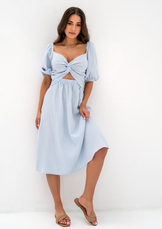 Rosina - Summer light blue muslin midi dress