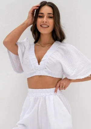 Path - White muslin crop top