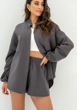 Palma - Graphite muslin oversize shirt