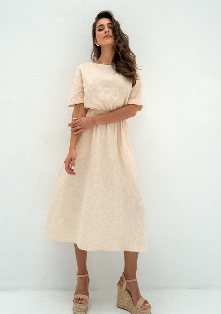 Greta - Creamy muslin midi dress
