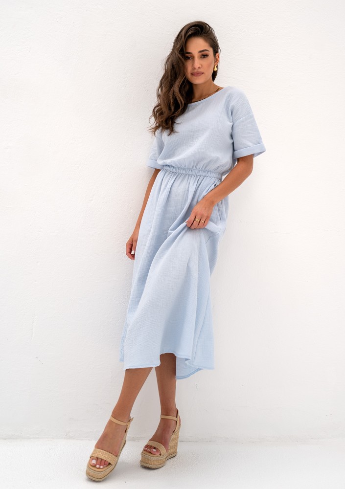 Greta - Light blue muslin midi dress