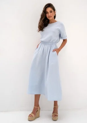 Greta - Sukienka midi z muślinu Błękitna