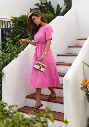 Greta - Pink muslin midi dress