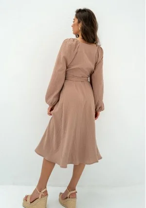 Blanche - Beige muslin midi wrap dress