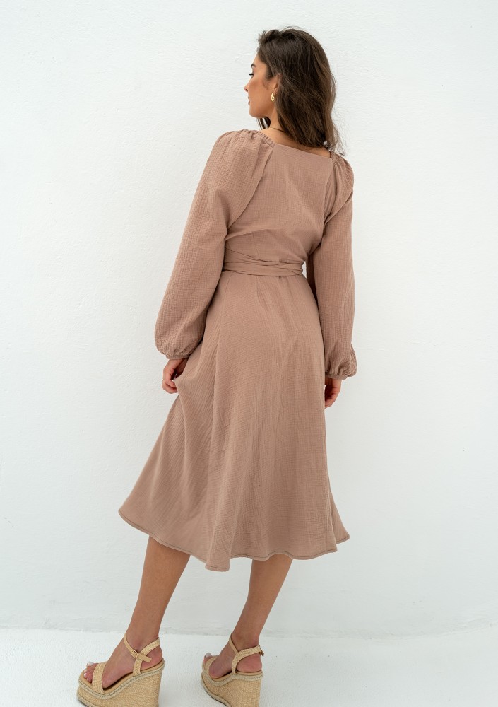 Blanche - Beige muslin midi wrap dress