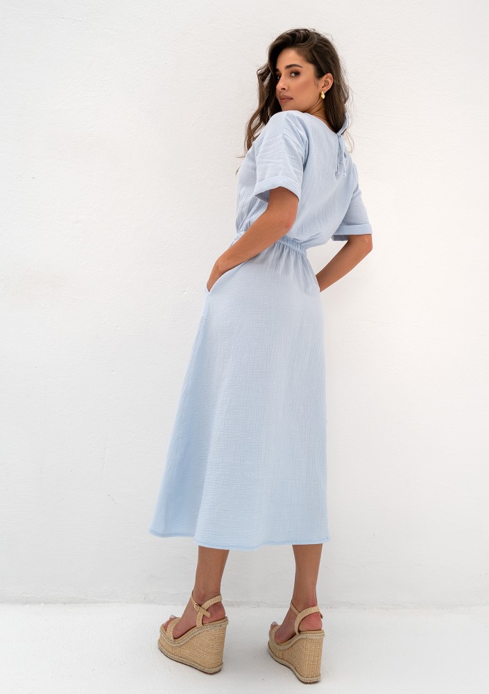 Greta - Light blue muslin midi dress