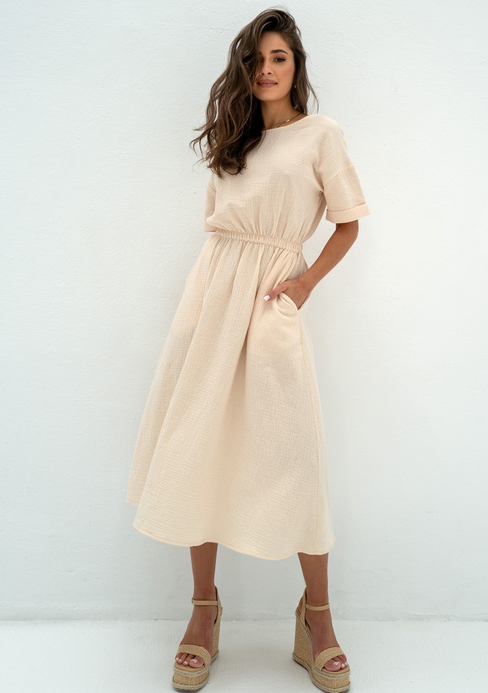 Greta - Creamy muslin midi dress