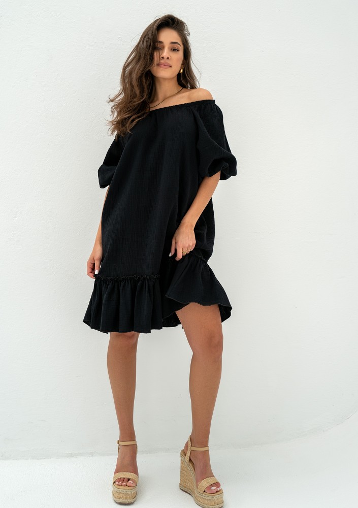 Brienne - Black muslin mini dress