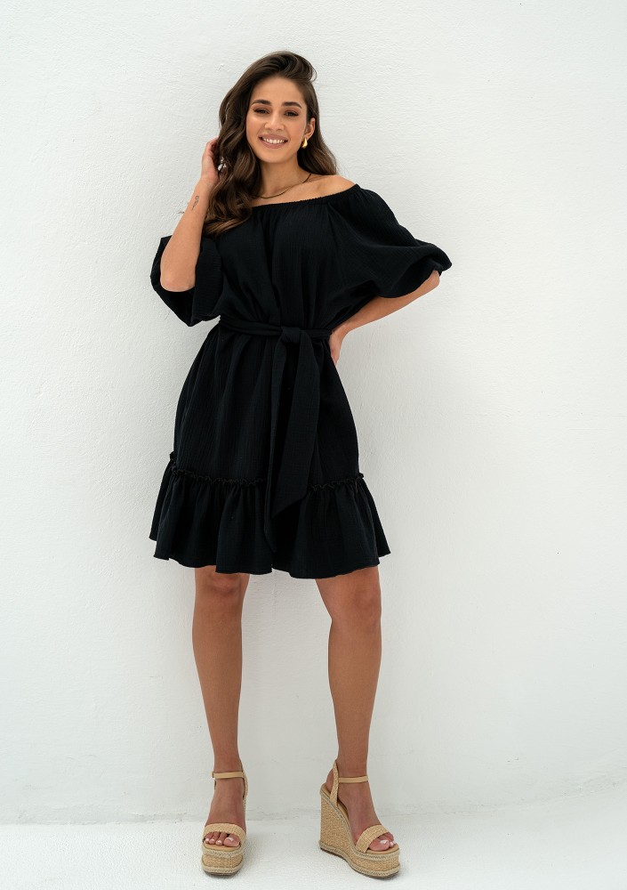 Brienne - Black muslin mini dress