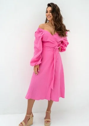 Blanche - Pink muslin midi wrap dress